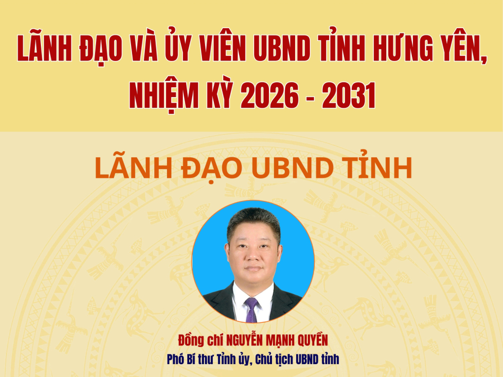 Lãnh đạo và Ủy viên UBND tỉnh Hưng Yên, nhiệm kỳ 2026 - 2031