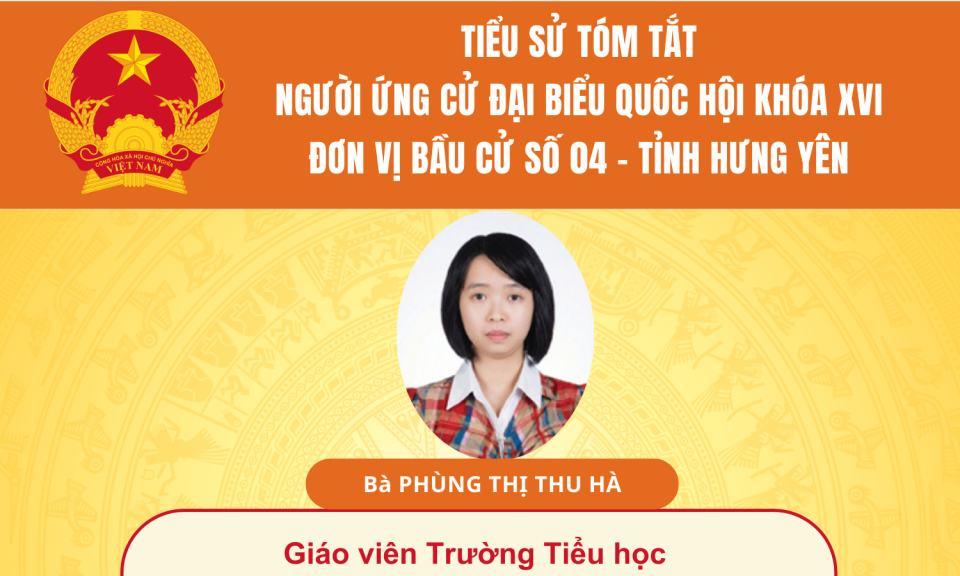 TIỂU SỬ VÀ CHƯƠNG TRÌNH HÀNH ĐỘNG CỦA NGƯỜI ỨNG CỬ ĐẠI BIỂU QUỐC HỘI KHÓA XVI: BÀ PHÙNG THỊ THU HÀ