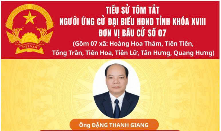 TIỂU SỬ VÀ CHƯƠNG TRÌNH HÀNH ĐỘNG CỦA ỨNG CỬ VIÊN ĐẠI BIỂU HĐND TỈNH KHÓA XVIII TẠI ĐƠN VỊ BẦU CỬ SỐ 7: ÔNG ĐẶNG THANH GIANG