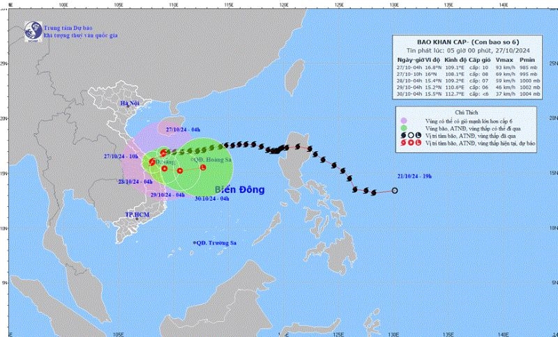 Bão số 6 cách Đà Nẵng khoảng 110 km, gây mưa lớn nhiều khu vực